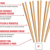 Joyce Chen - Reusable Burnished Bamboo Chopsticks, Pack of 5 Pair - J30-0041