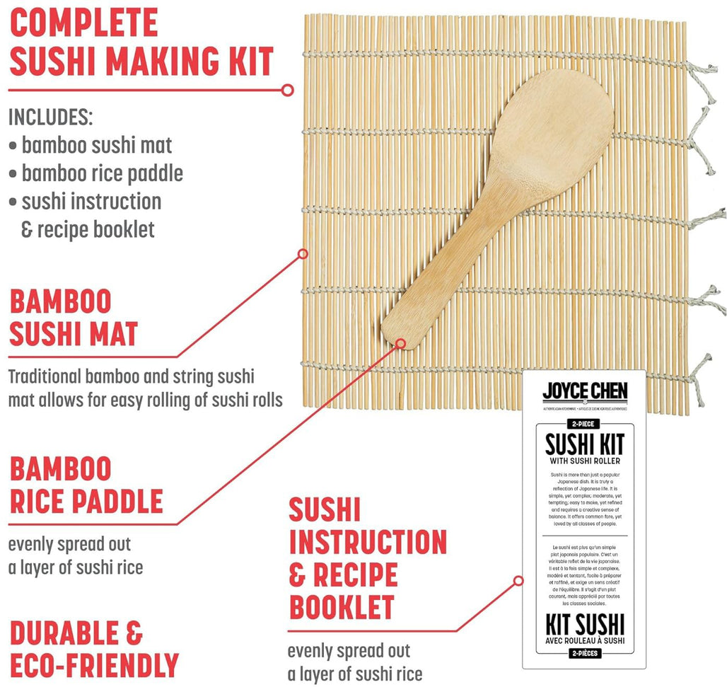 Joyce Chen - Sushi Making Kit with Sushi Roller, Pack of 2-Piece - J33-0022
