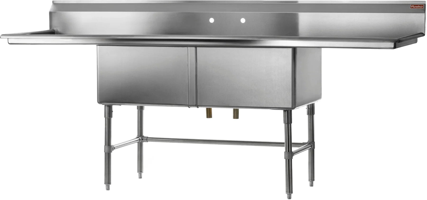 Julien - Rosko 24" x 24" Double-Bowl Sink, Right and Left Drainboards, Stainless Steel - RO-SD-2424-LR24