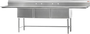 Julien - Rosko 24" x 24" Triple-Bowl Sink, Right and Left Drainboards, Stainless Steel - RO-ST-2424-LR24