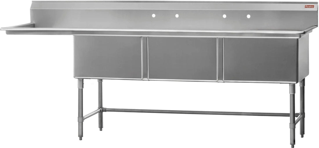 Julien - Rosko 24" x 24" Triple-Bowl Sink, Left Drainboard, Stainless Steel - RO-ST-2424-L24