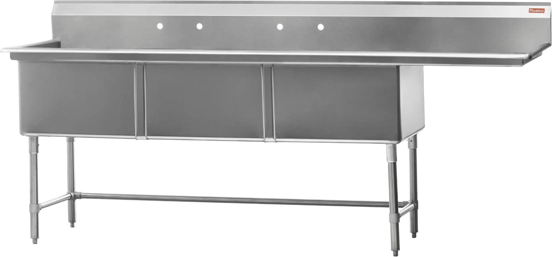Julien - Rosko 24" x 24" Triple-Bowl Sink, Right Drainboard, Stainless Steel - RO-ST-2424-R24