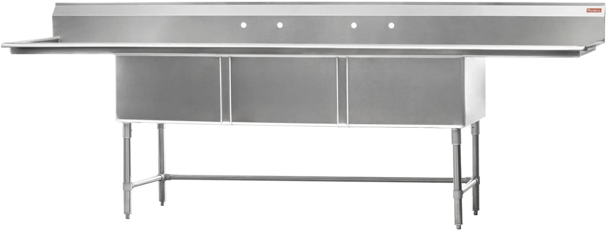 Julien - Rosko 24" x 24" Triple-Bowl Sink, Right and Left Drainboards, Stainless Steel - RO-ST-2424-LR24 - DISCONTINUED