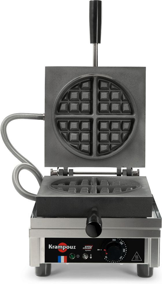 KRAMPOUZ - 120 V, 7.3" Single Round Waffle Maker, 90° Opening - WECCCCAS