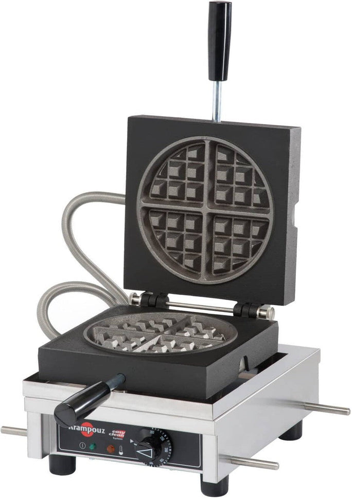 KRAMPOUZ - 120 V, 7.3" Single Round Waffle Maker, 90° Opening - WECCCCAS