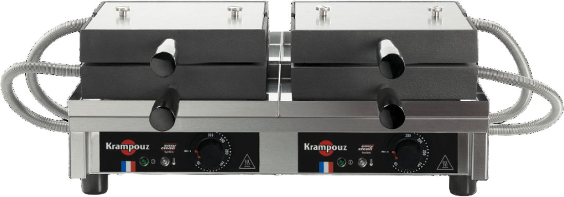 KRAMPOUZ - 4" x 7", 240 V Double Liège Waffle Maker, 180° Opening - WECCHBAT