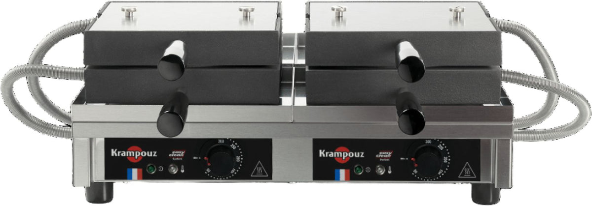 KRAMPOUZ - 4" x 7", 240 V Double Liège Waffle Maker, 180° Opening - WECCHBAT