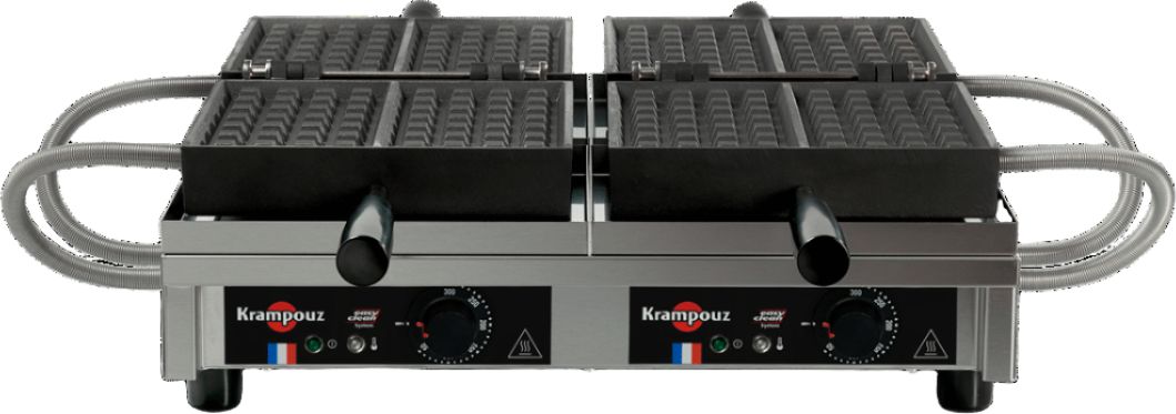 KRAMPOUZ - 4" x 7", 240 V Double Liège Waffle Maker, 180° Opening - WECCHBAT