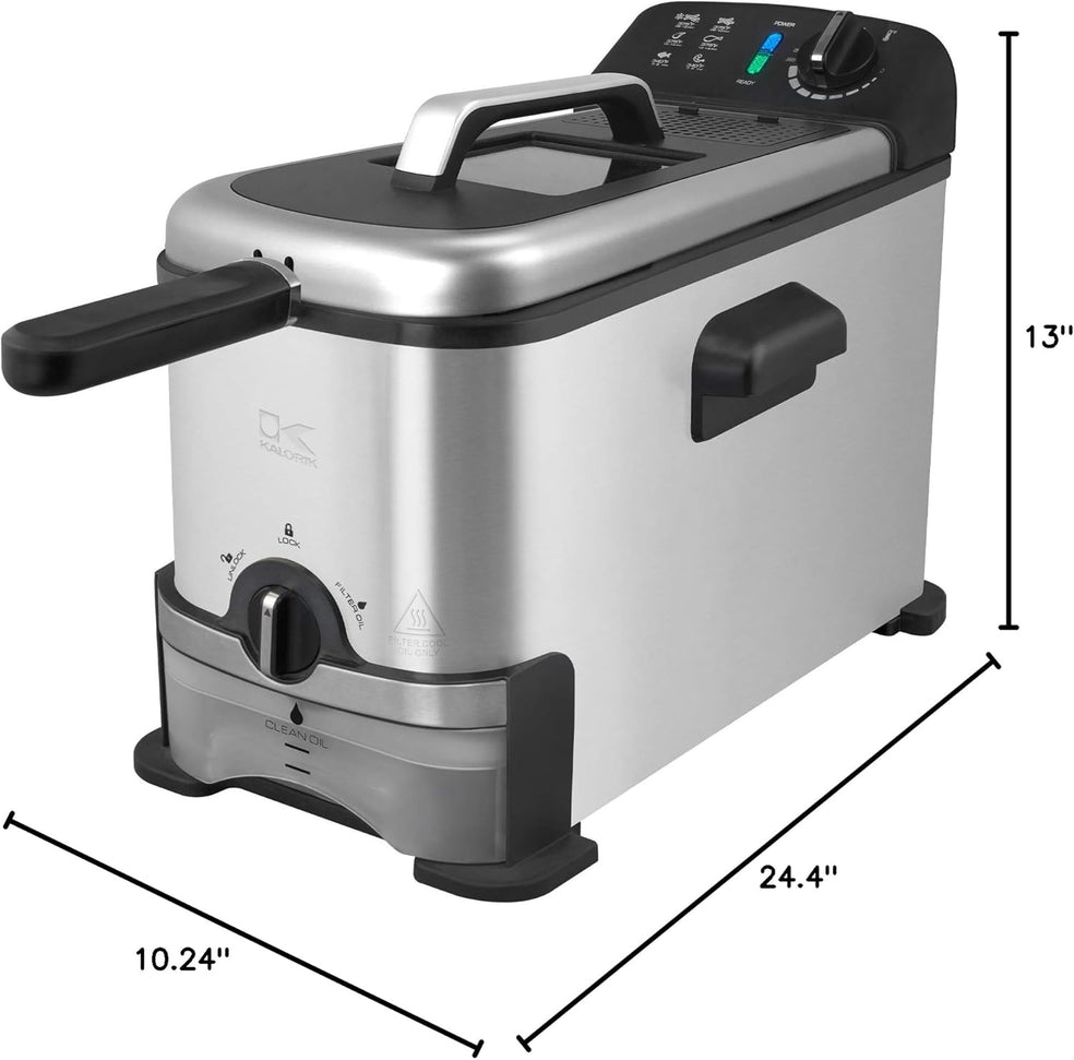 Kalorik - 3 L Stainless Steel Deep Fryer with Oil Filtration - FT43721BK