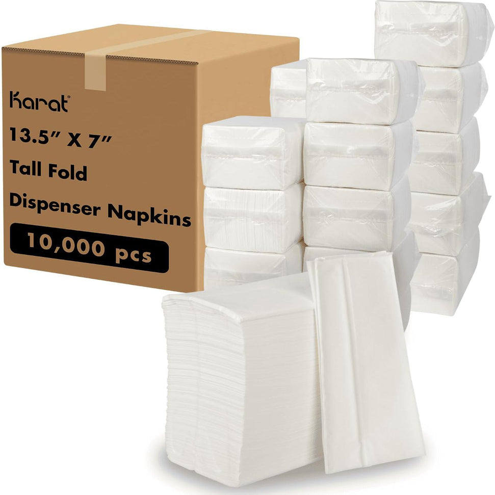 Karat - 13.5" x 7", 1/8 Fold, 1 Ply White Tall Fold Napkin 10,000/Cs - KARKNF1371W