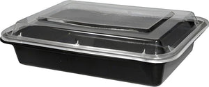 Kari-Out - 12 Oz Rectangle Black Plastic Containers with Lid Combo, 150/Cs - MT6110B