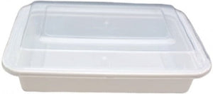 Kari-Out - 12 Oz Rectangle White Plastic Containers with Lid Combo, 150/Cs - MT6110W