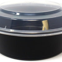 Kari-Out - 24 Oz Medium Round Black Plastic Containers with Lid Combo, Pack of 150 - MT1710B