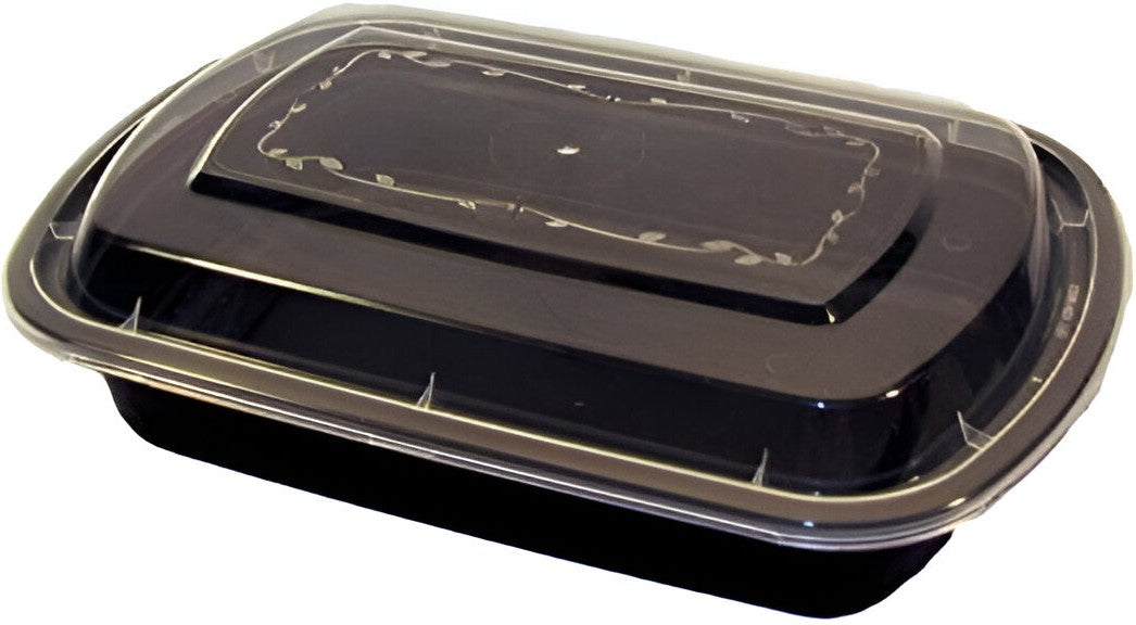 Kari-Out - 28 Oz Medium Rectangle Black Plastic Containers with Lid Combo, 150/Cs - MT8310B (Special Order Item)