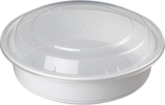 Kari-Out - 32 Oz Deep Round White Plastic Containers with Lid Combo, 150/Cs - MT0750W (Special Order Item)