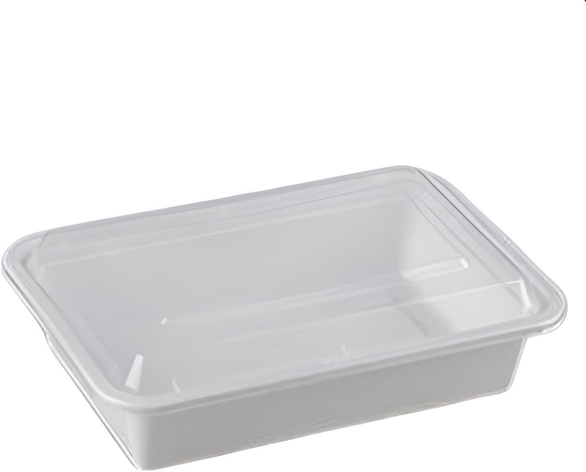 Kari-Out - 38 Oz Deep Rectangle White Plastic Containers with Lid Combo, 150/Cs - MT6350W