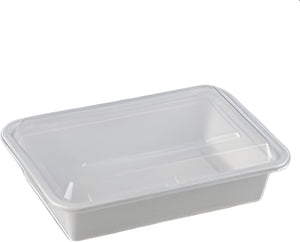Kari-Out - 38 Oz Deep Rectangle White Plastic Containers with Lid Combo, 150/Cs - MT6350W