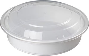 Kari-Out - 40 Oz Medium Round White Plastic Containers with Lid Combo, 150/Cs - MT0910W