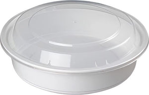 Kari-Out - 48 Oz Deep Round White Plastic Containers with Lid Combo, 150/Cs - MT0940W