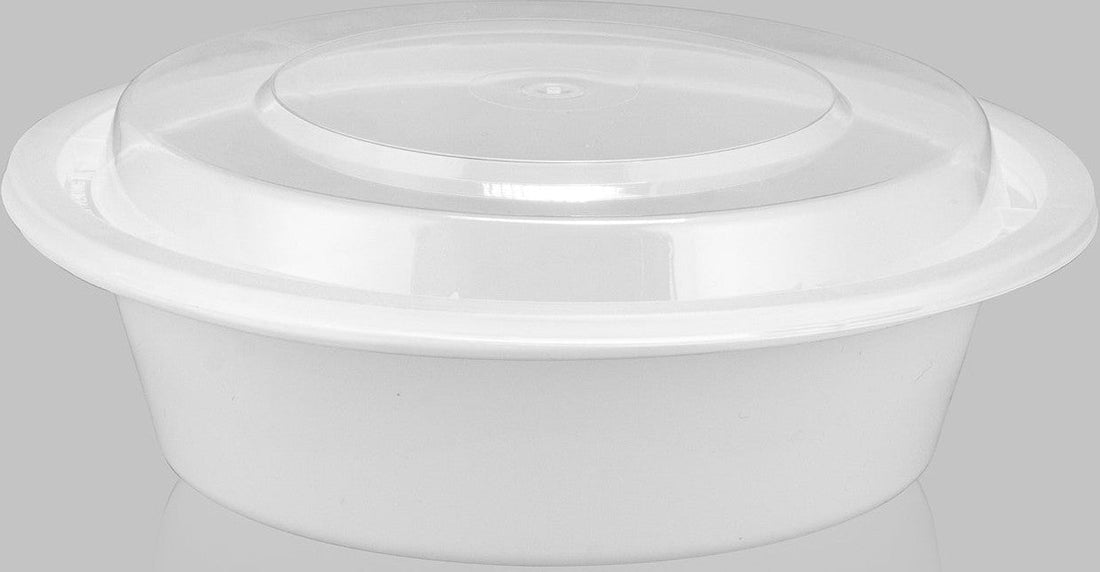 Kari Out - 6" White Medium Round 16 oz Plastic Containers with Lid Combo, 150/Cs - PL0610W