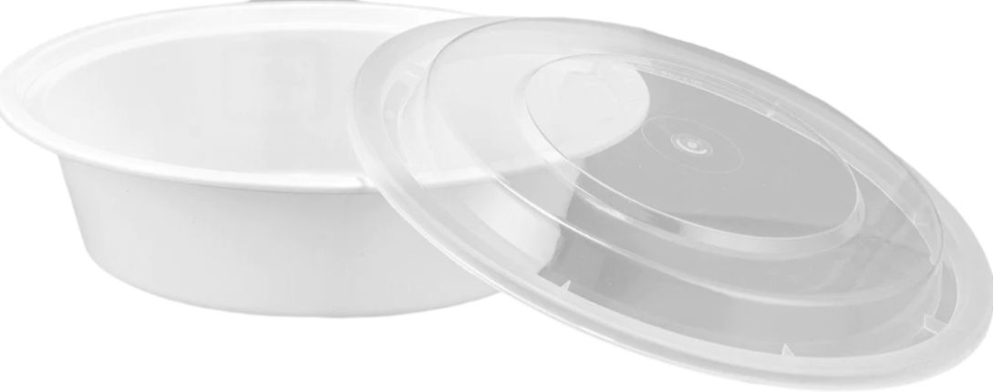 Kari Out - 6" White Medium Round 16 oz Plastic Containers with Lid Combo, 150/Cs - PL0610W