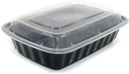 Kari-Out - 8"x 6" Deep Black Plastic Containers with Lid Combo, 150/Cs - HC6650B