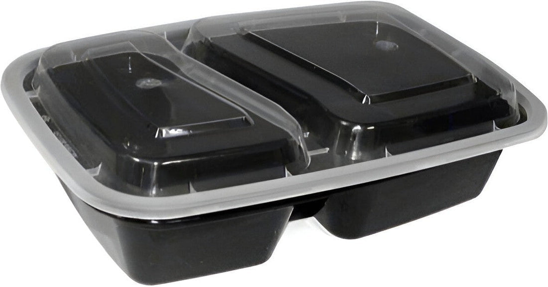 Kari-Out - Black Plastic 2 Compartment Containers with Lid Combo, 150/Cs - MT2850B (Special Order Item)