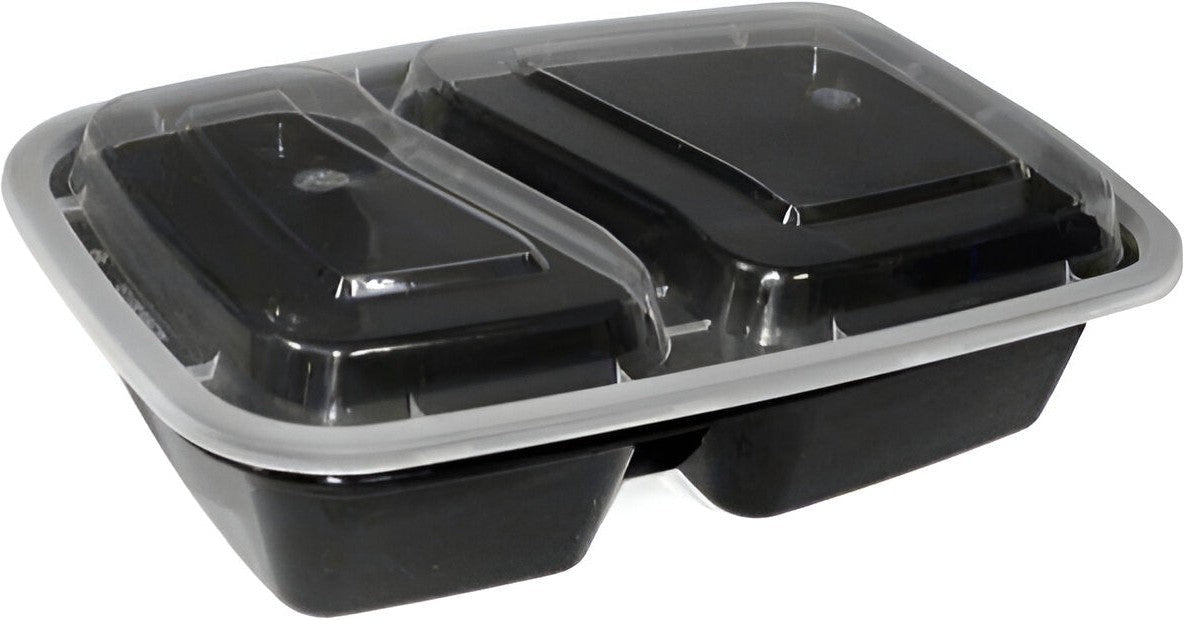 Kari-Out - Black Plastic 2 Compartment Containers with Lid Combo, 150/Cs - MT2850B