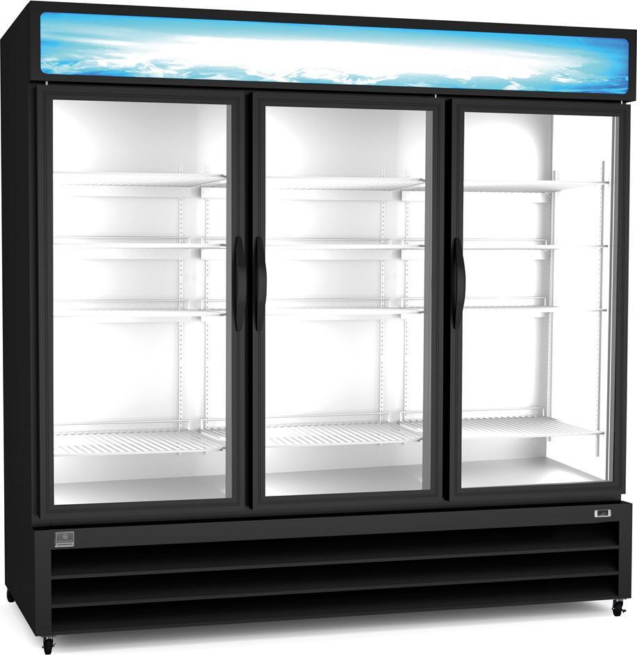 Kelvinator Commercial - 81" Black Triple Glass Door Merchandiser Refrigerator - KCHGM72R