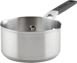 KitchenAid - 1 QT Brushed Stainless Steel Saucepan with Pour Spouts - 71018