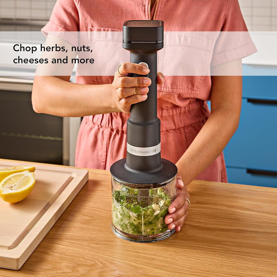 KitchenAid - 1 Speed Black Matte Cordless Hand Blender with Accessories - Battery Included - KHBRV75BM