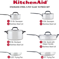 KitchenAid - 10 PC 5-Ply Clad Polished Stainless Steel Cookware Set - 30001-TF05 - ETA JUNE
