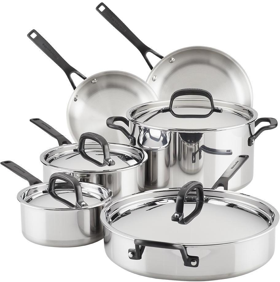 KitchenAid - 10 PC 5-Ply Clad Polished Stainless Steel Cookware Set - 30001-TF05 - ETA JUNE