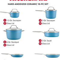 KitchenAid - 10 PC Blue Velvet Hard Anodized Ceramic Cookware Set - 84830-T