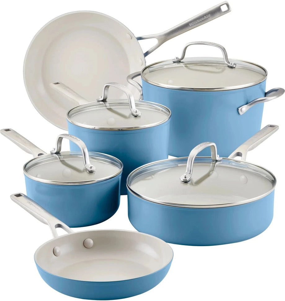 KitchenAid - 10 PC Blue Velvet Hard Anodized Ceramic Cookware Set - 84830-T