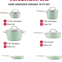 KitchenAid - 10 PC Pistachio Hard Anodized Ceramic Cookware Set - 84825-T