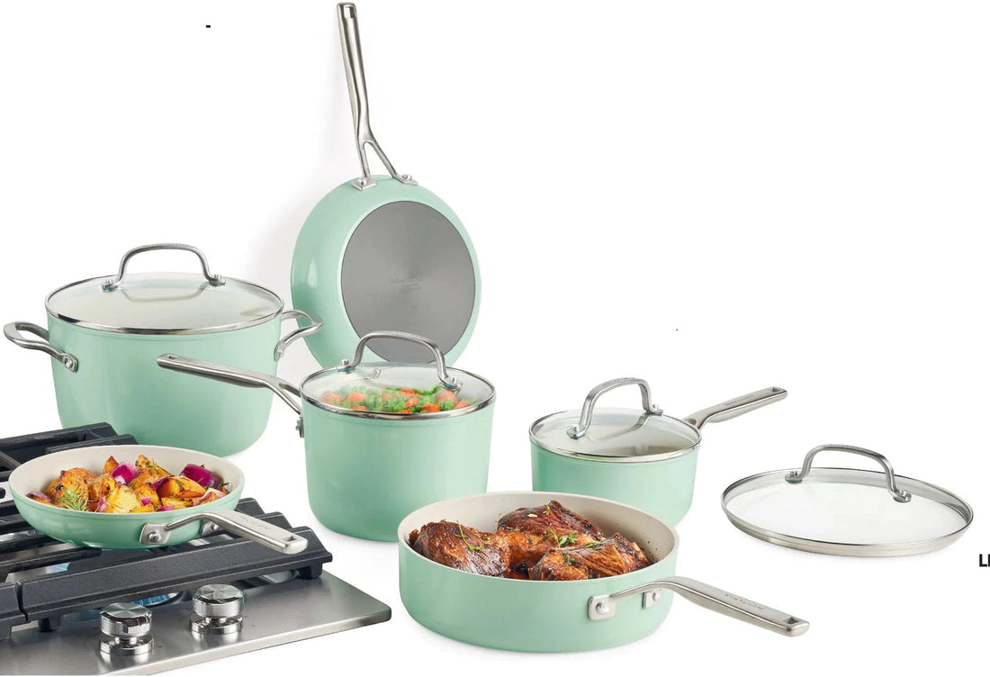 KitchenAid - 10 PC Pistachio Hard Anodized Ceramic Cookware Set - 84825-T