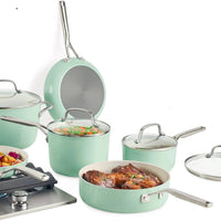 KitchenAid - 10 PC Pistachio Hard Anodized Ceramic Cookware Set - 84825-T