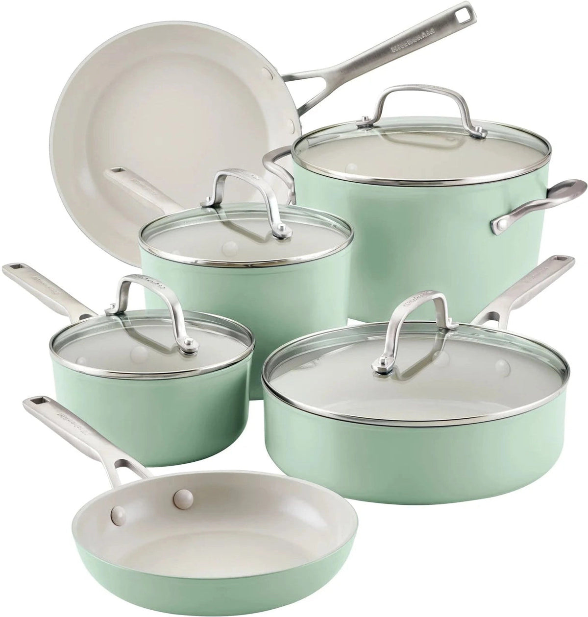 KitchenAid - 10 PC Pistachio Hard Anodized Ceramic Cookware Set - 84825-T - DISCONTINUED