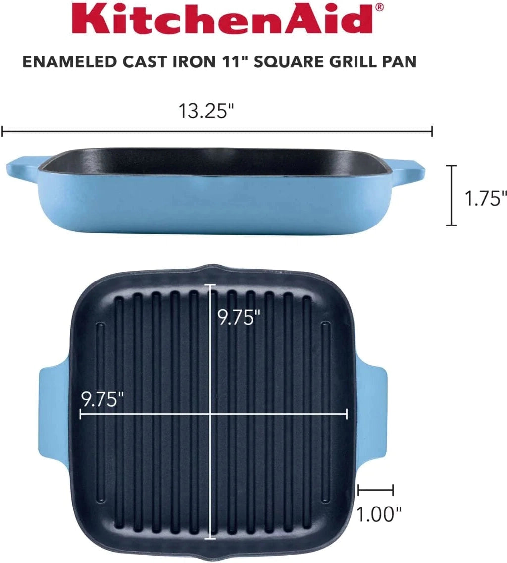 KitchenAid - 11" Blue Velvet Enameled Cast Iron Grill Pan - 48691-CF05 - DISCONTINUED