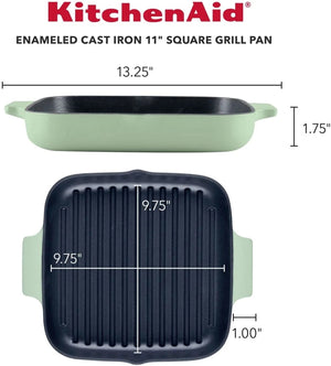 KitchenAid - 11" Pistachio Enameled Cast Iron Grill Pan - 48692-CF05