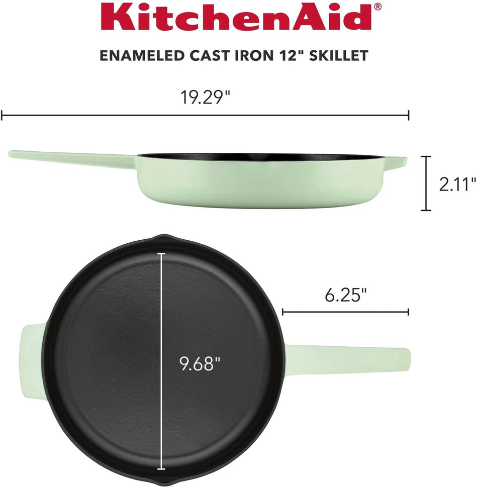 KitchenAid - 12" Pistachio Enameled Cast Iron Fry Pan/Skillet with Helper Handle and Pour Spouts - 48553