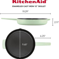 KitchenAid - 12" Pistachio Enameled Cast Iron Fry Pan/Skillet with Helper Handle and Pour Spouts - 48553