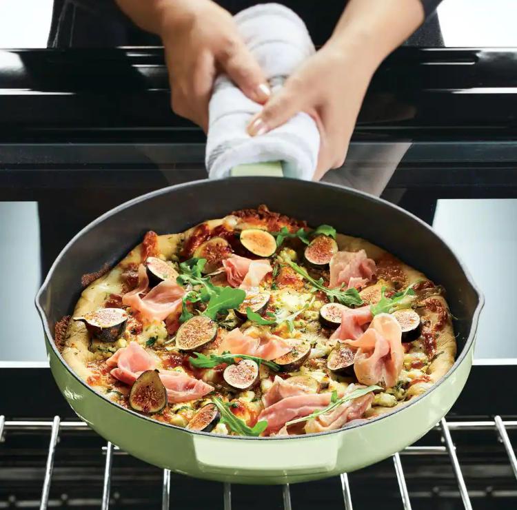 KitchenAid - 12" Pistachio Enameled Cast Iron Fry Pan/Skillet with Helper Handle and Pour Spouts - 48553 - DISCONTINUED