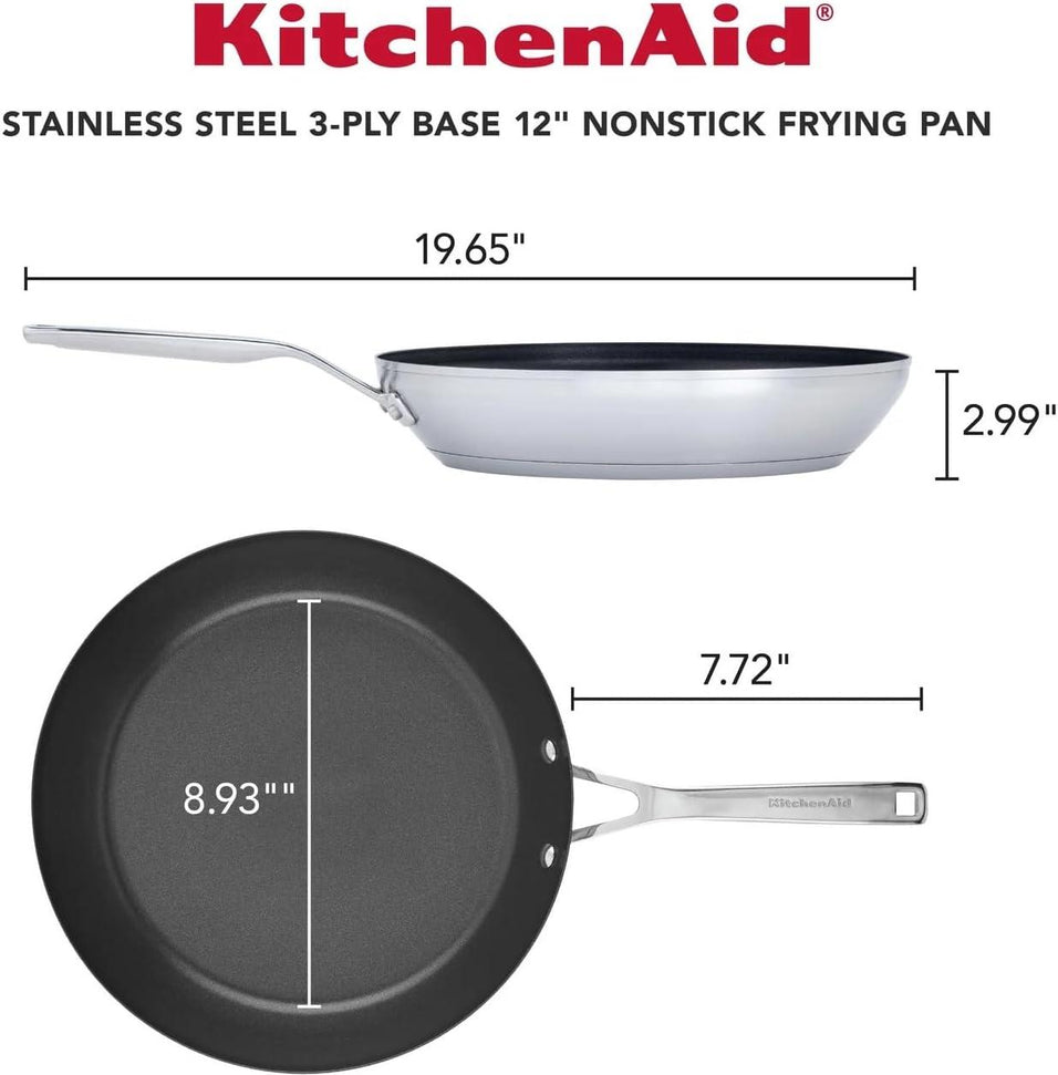 KitchenAid - 12”/30cm 3-Ply Base Stainless Steel Nonstick Frying Pan - 71010-TF05