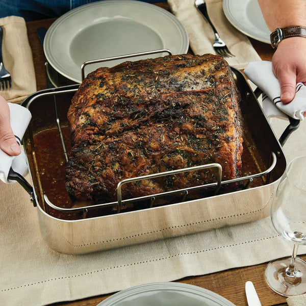 KitchenAid - 15" x 11.5" 5-Ply Clad Silver Stainless Steel Roaster with Removable Rack - 30019