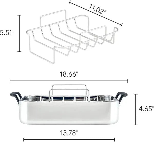 KitchenAid - 15" x 11.5" 5-Ply Clad Silver Stainless Steel Roaster with Removable Rack - 30019 - DISCONTINUED