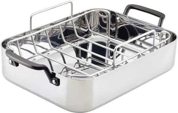 KitchenAid - 15" x 11.5" 5-Ply Clad Silver Stainless Steel Roaster with Removable Rack - 30019