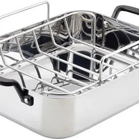 KitchenAid - 15" x 11.5" 5-Ply Clad Silver Stainless Steel Roaster with Removable Rack - 30019