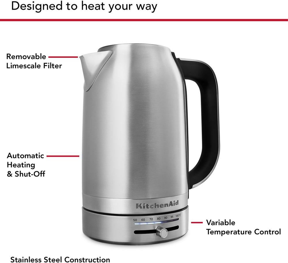 KitchenAid - 1.7 L Brushed Stainless Steel Electric Kettle - KEK1701SX